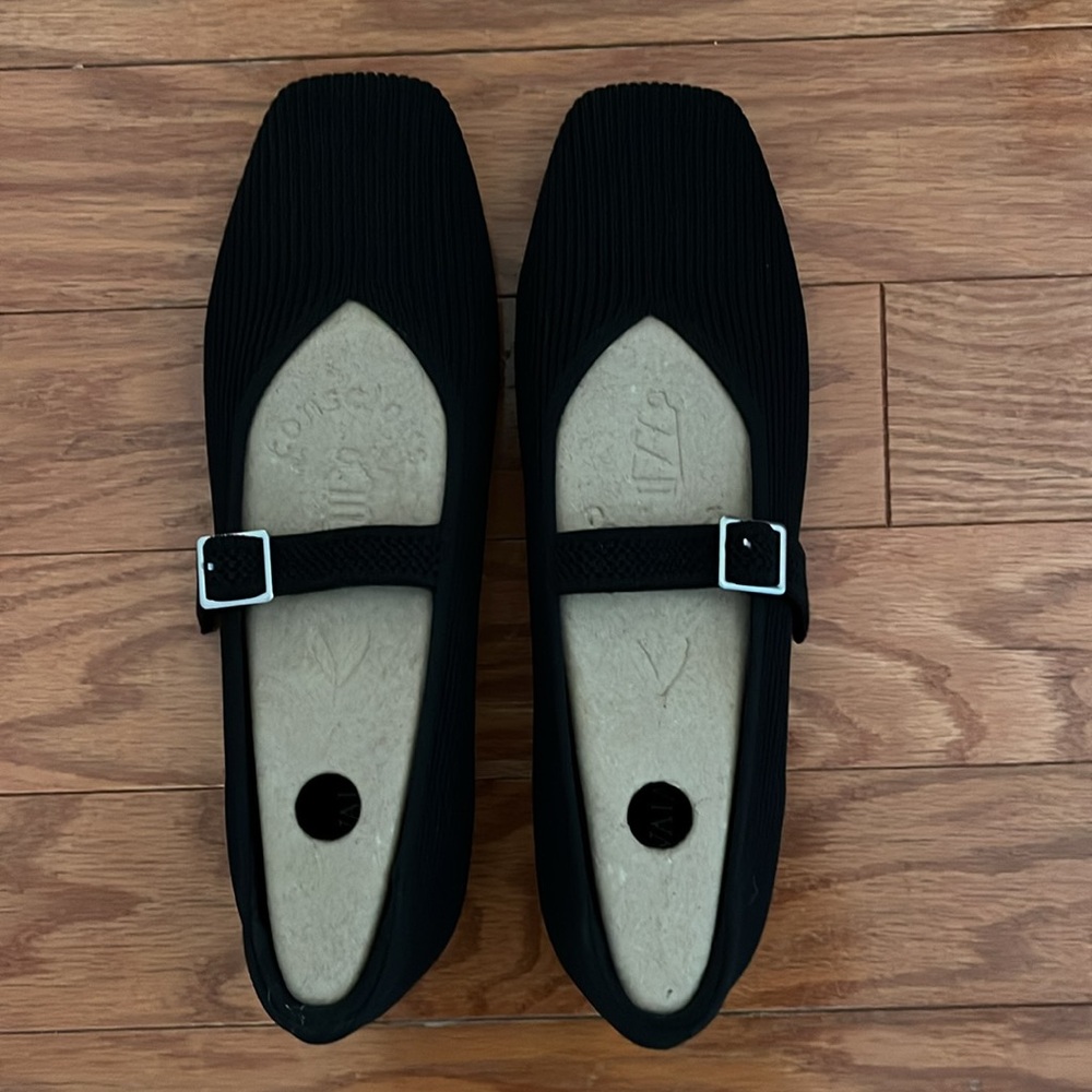 VIVAIA Mary Jane Flats Knit Square Toe Buckle Strap Black Shoes EU/41 US/9.5